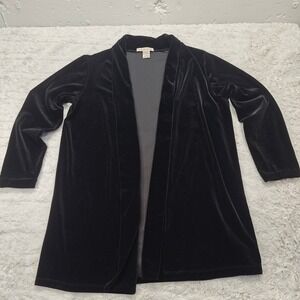 VTG Notations Womens Small Black Velvet Velour Cardigan Open Front Goth Alt Vamp
